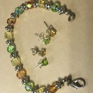 Crystal & Silver Bracelet & Earrings Set